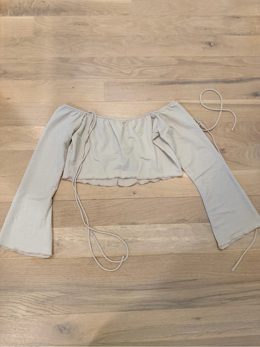 Zara Cream Off-Shoulder Button Crop Top with Bell Sleeves